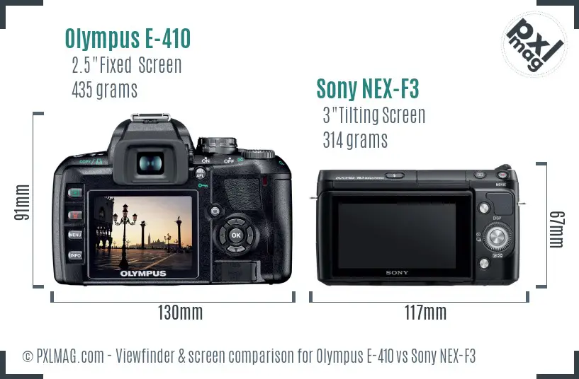 Olympus E-410 vs Sony NEX-F3 Screen and Viewfinder comparison