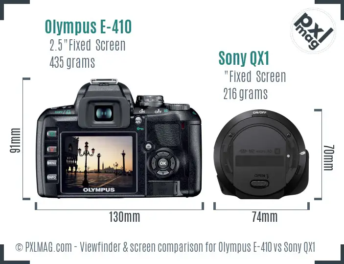 Olympus E-410 vs Sony QX1 Screen and Viewfinder comparison