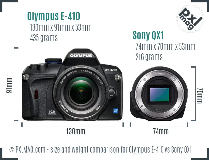Olympus E-410 vs Sony QX1 size comparison