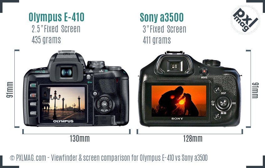 Olympus E-410 vs Sony a3500 Screen and Viewfinder comparison