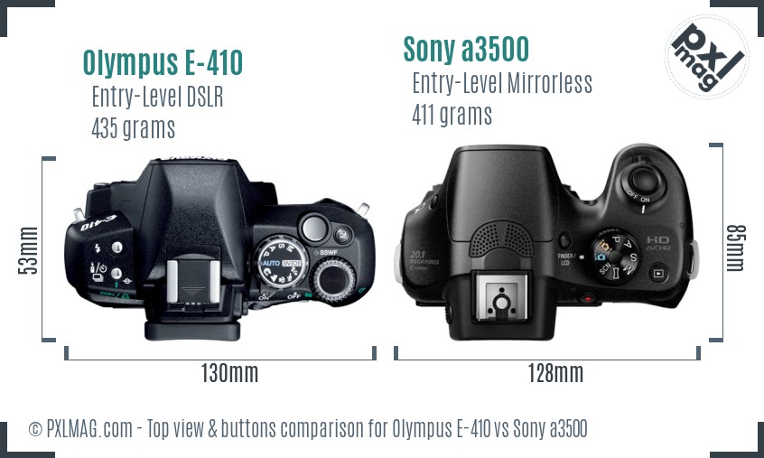 Olympus E-410 vs Sony a3500 top view buttons comparison