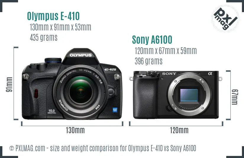 Olympus E-410 vs Sony A6100 size comparison