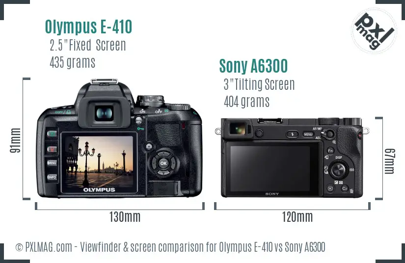 Olympus E-410 vs Sony A6300 Screen and Viewfinder comparison