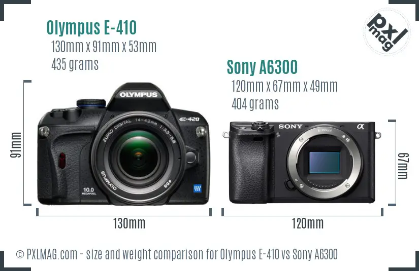 Olympus E-410 vs Sony A6300 size comparison