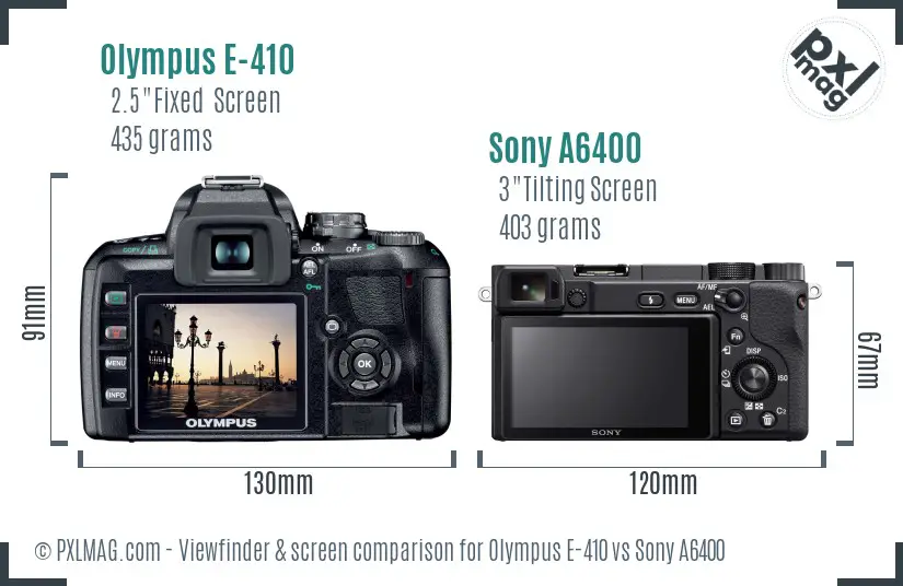 Olympus E-410 vs Sony A6400 Screen and Viewfinder comparison Olympus E-410 vs Sony A6400 Screen and Viewfinder comparison
