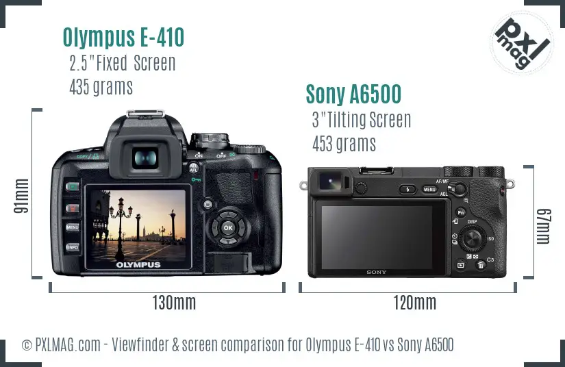 Olympus E-410 vs Sony A6500 Screen and Viewfinder comparison