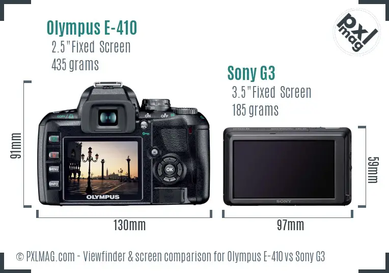 Olympus E-410 vs Sony G3 Screen and Viewfinder comparison