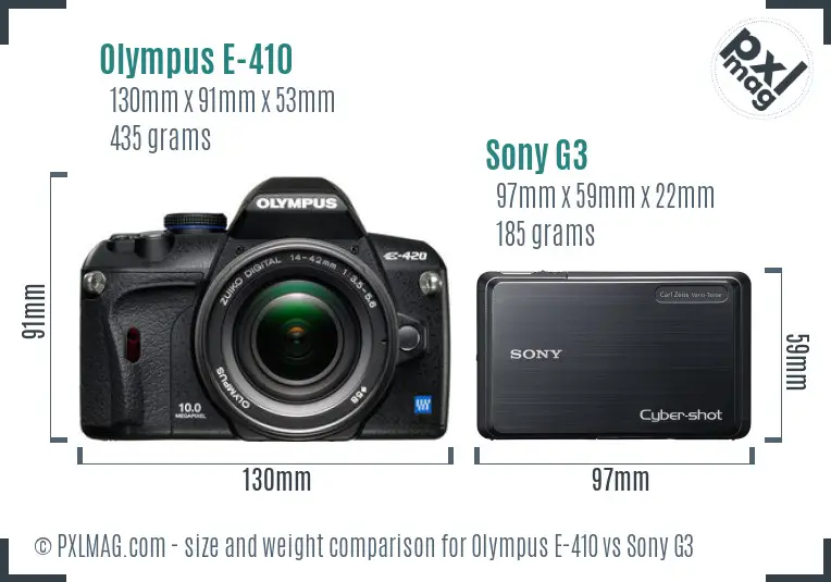 Olympus E-410 vs Sony G3 size comparison