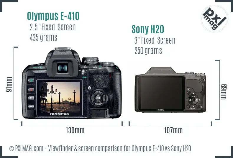 Olympus E-410 vs Sony H20 Screen and Viewfinder comparison