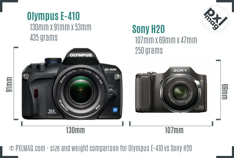 Olympus E-410 vs Sony H20 size comparison