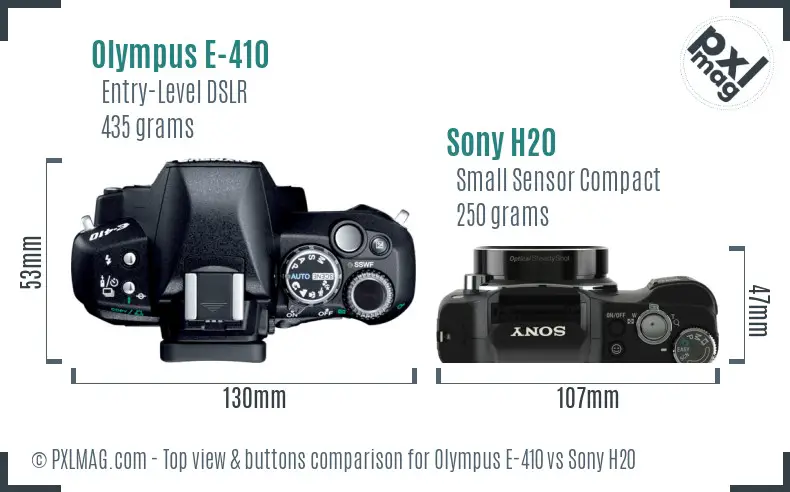 Olympus E-410 vs Sony H20 top view buttons comparison