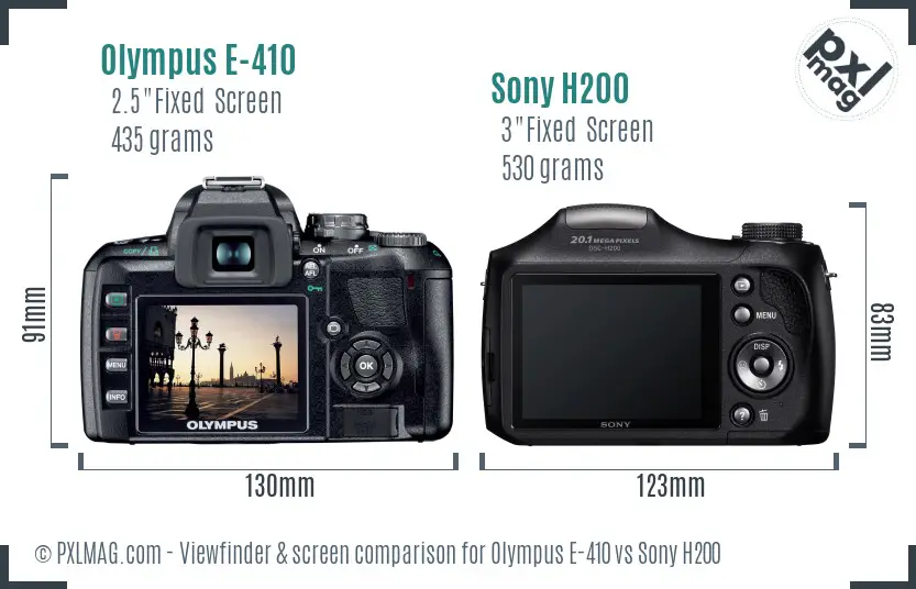 Olympus E-410 vs Sony H200 Screen and Viewfinder comparison