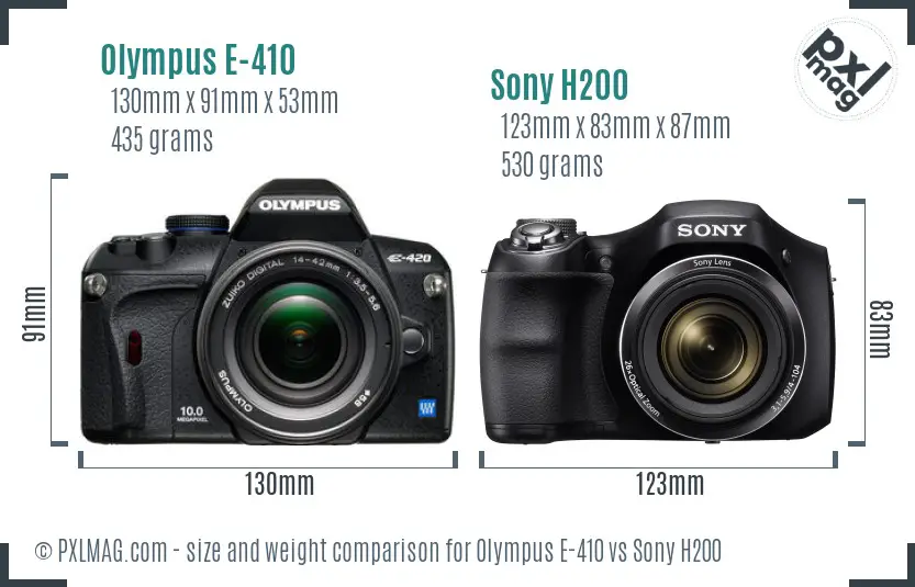 Olympus E-410 vs Sony H200 size comparison