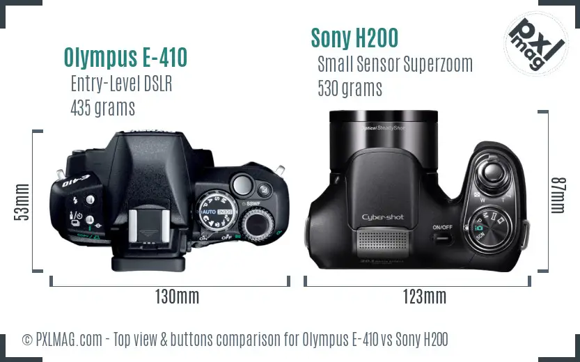 Olympus E-410 vs Sony H200 top view buttons comparison