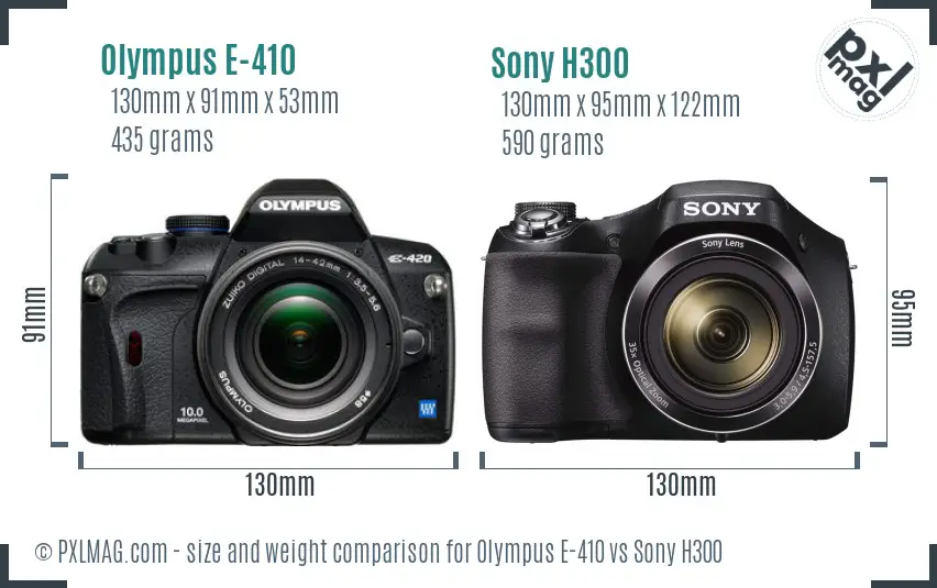 Olympus E-410 vs Sony H300 size comparison