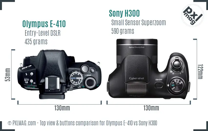 Olympus E-410 vs Sony H300 top view buttons comparison