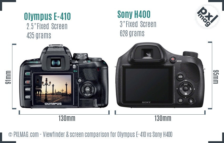 Olympus E-410 vs Sony H400 Screen and Viewfinder comparison