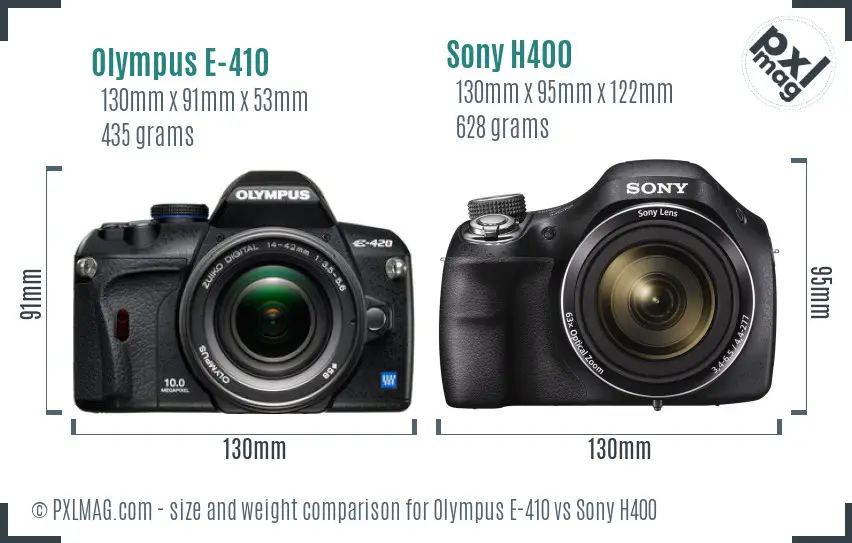 Olympus E-410 vs Sony H400 size comparison