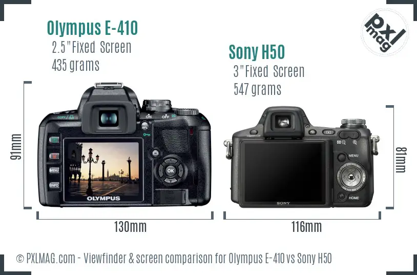 Olympus E-410 vs Sony H50 Screen and Viewfinder comparison