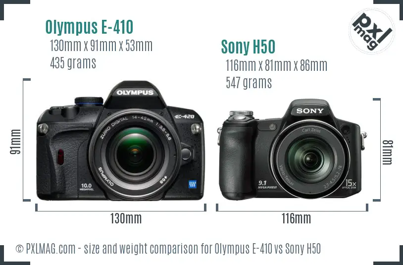 Olympus E-410 vs Sony H50 size comparison