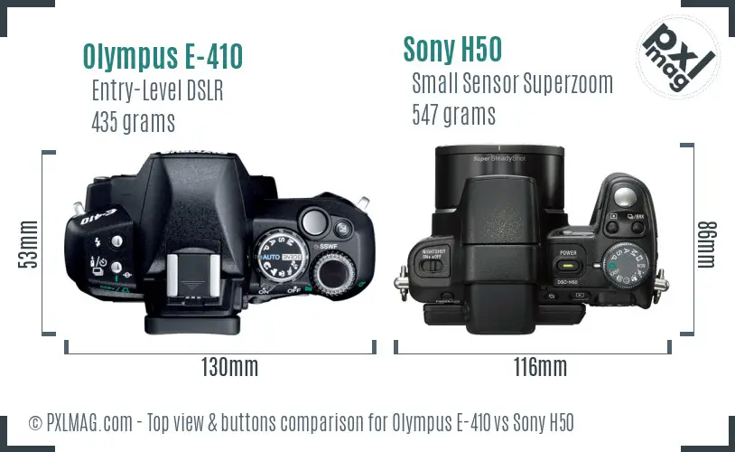 Olympus E-410 vs Sony H50 top view buttons comparison