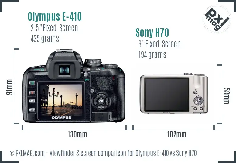 Olympus E-410 vs Sony H70 Screen and Viewfinder comparison