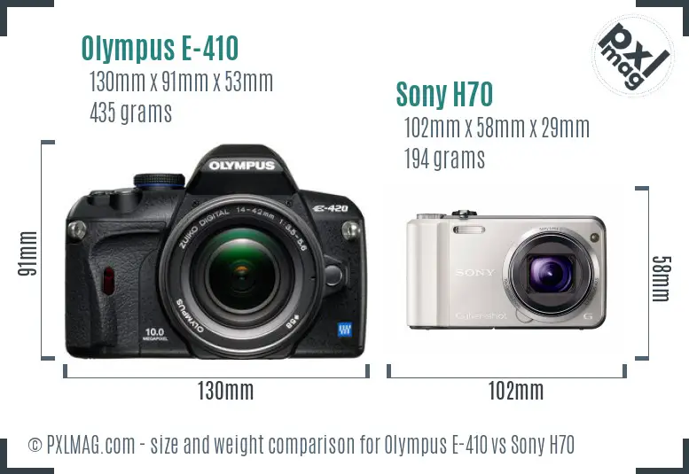 Olympus E-410 vs Sony H70 size comparison