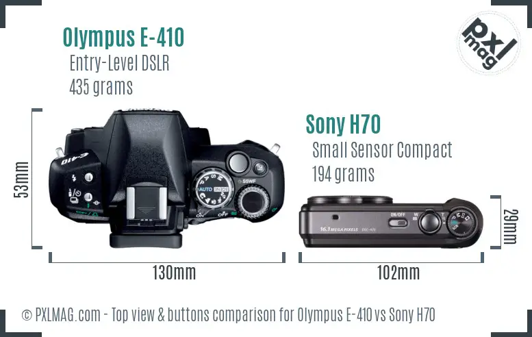 Olympus E-410 vs Sony H70 top view buttons comparison