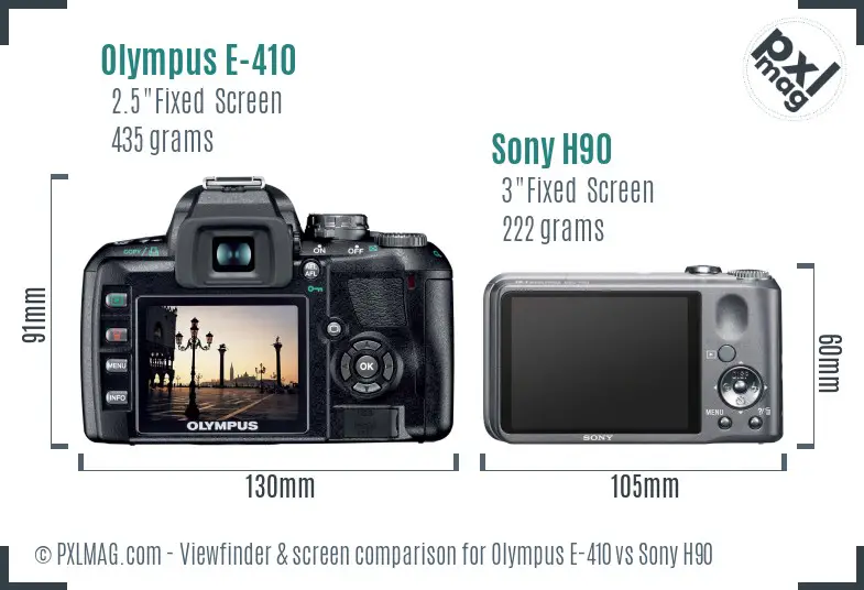 Olympus E-410 vs Sony H90 Screen and Viewfinder comparison