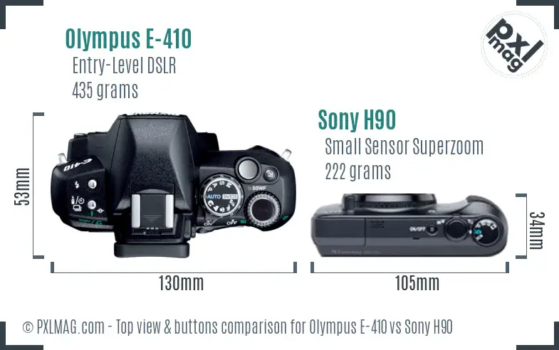 Olympus E-410 vs Sony H90 top view buttons comparison