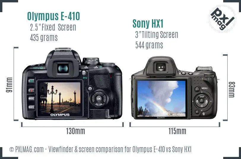 Olympus E-410 vs Sony HX1 Screen and Viewfinder comparison