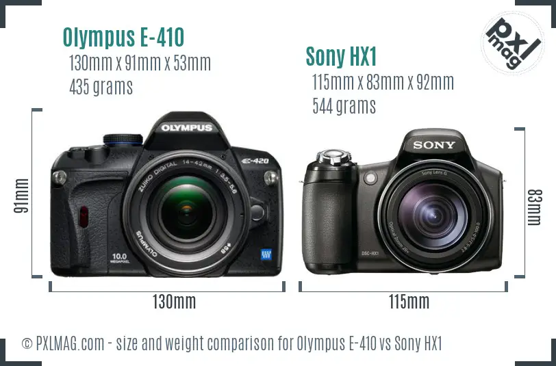 Olympus E-410 vs Sony HX1 size comparison