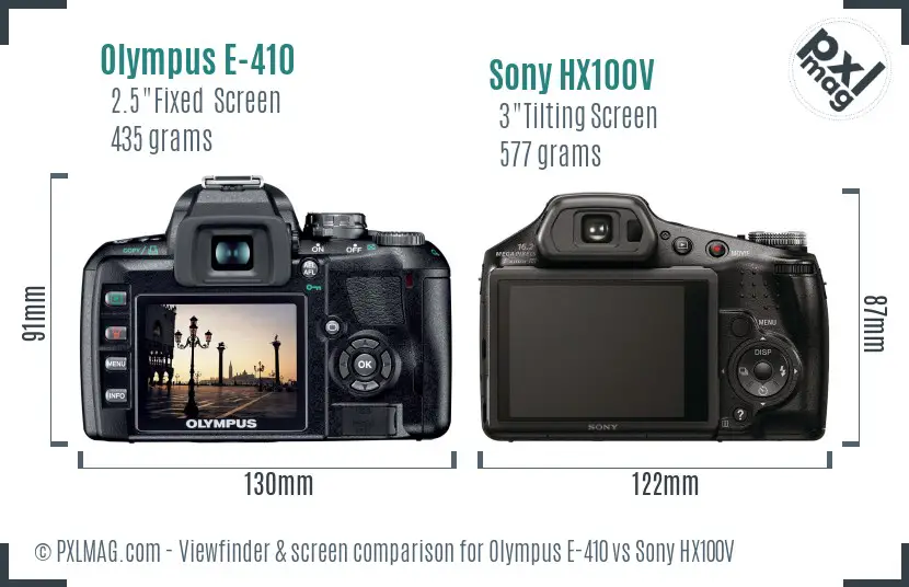Olympus E-410 vs Sony HX100V Screen and Viewfinder comparison