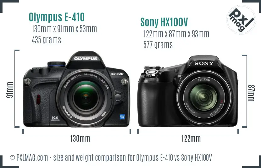 Olympus E-410 vs Sony HX100V size comparison