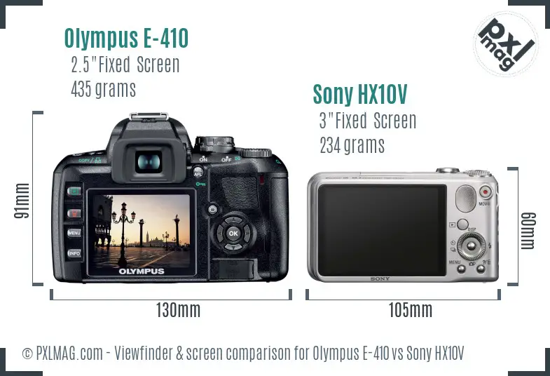 Olympus E-410 vs Sony HX10V Screen and Viewfinder comparison