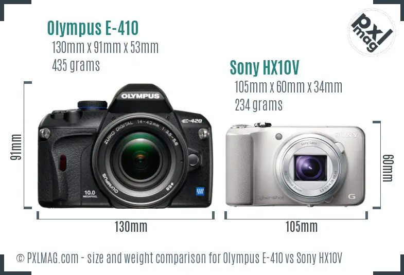 Olympus E-410 vs Sony HX10V size comparison