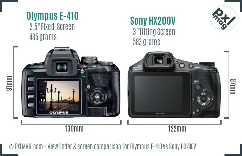Olympus E-410 vs Sony HX200V Screen and Viewfinder comparison