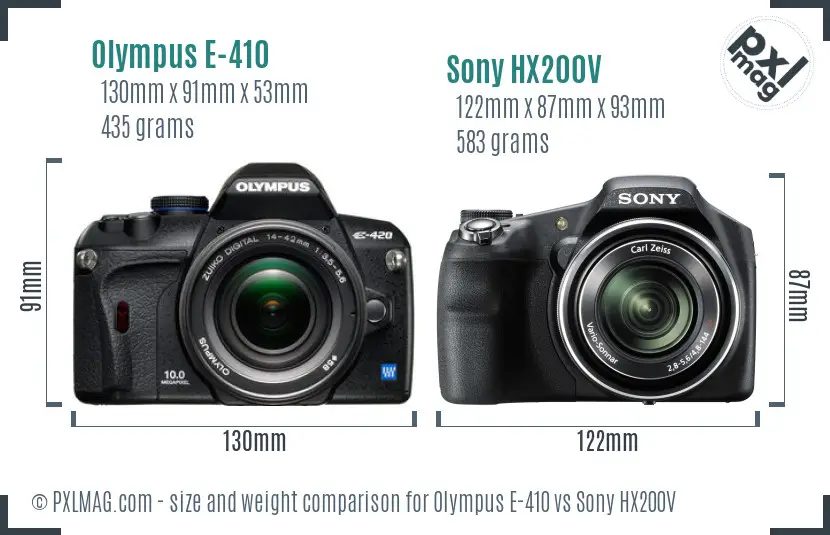 Olympus E-410 vs Sony HX200V size comparison