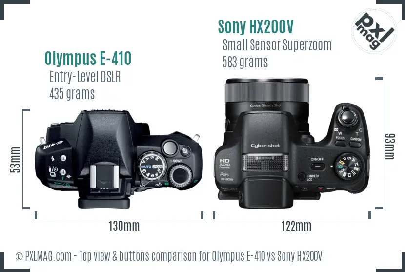 Olympus E-410 vs Sony HX200V top view buttons comparison