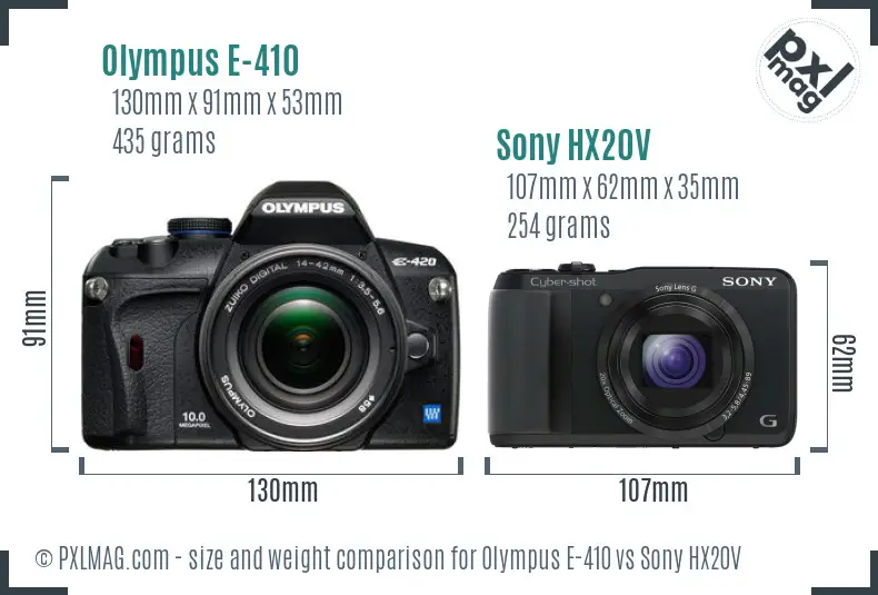 Olympus E-410 vs Sony HX20V size comparison
