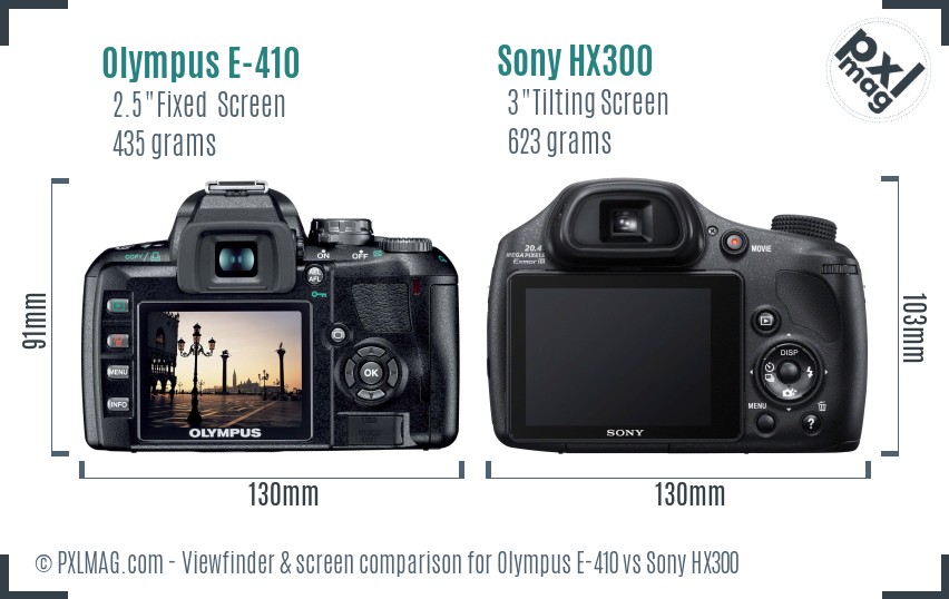 Olympus E-410 vs Sony HX300 Screen and Viewfinder comparison