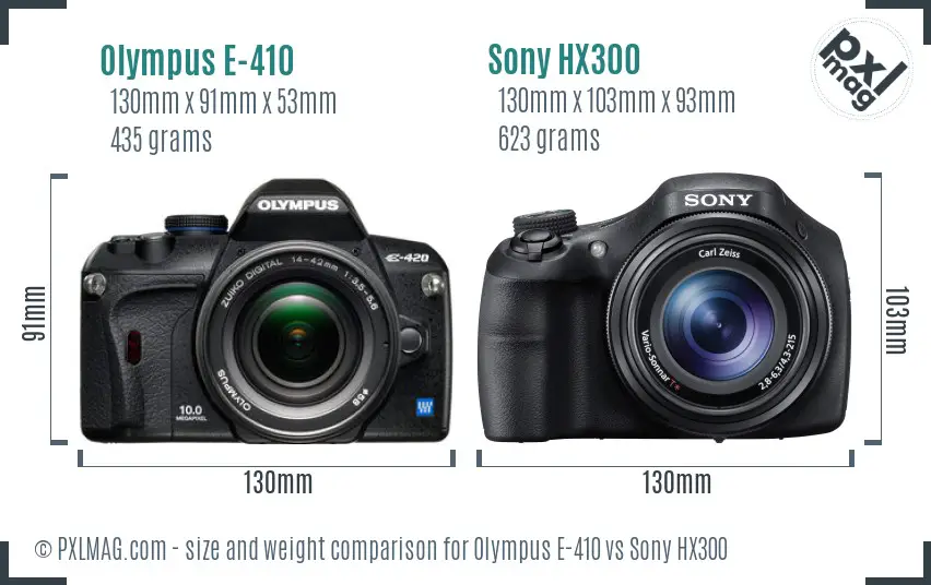 Olympus E-410 vs Sony HX300 size comparison