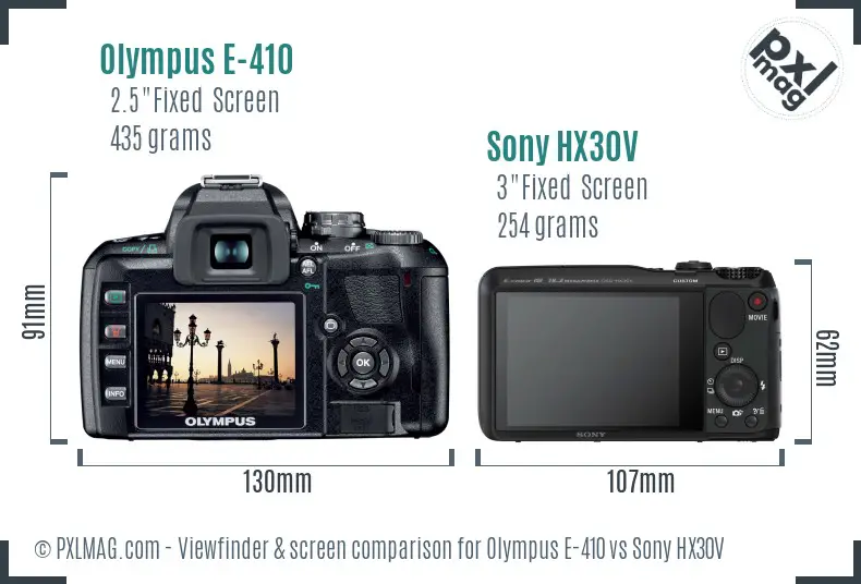 Olympus E-410 vs Sony HX30V Screen and Viewfinder comparison