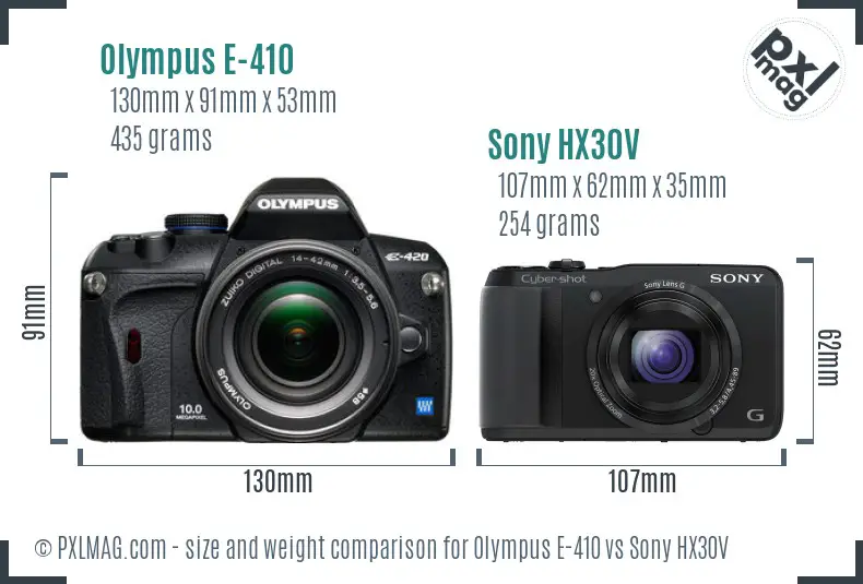 Olympus E-410 vs Sony HX30V size comparison