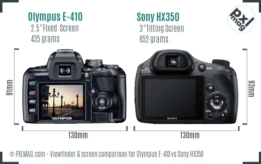 Olympus E-410 vs Sony HX350 Screen and Viewfinder comparison
