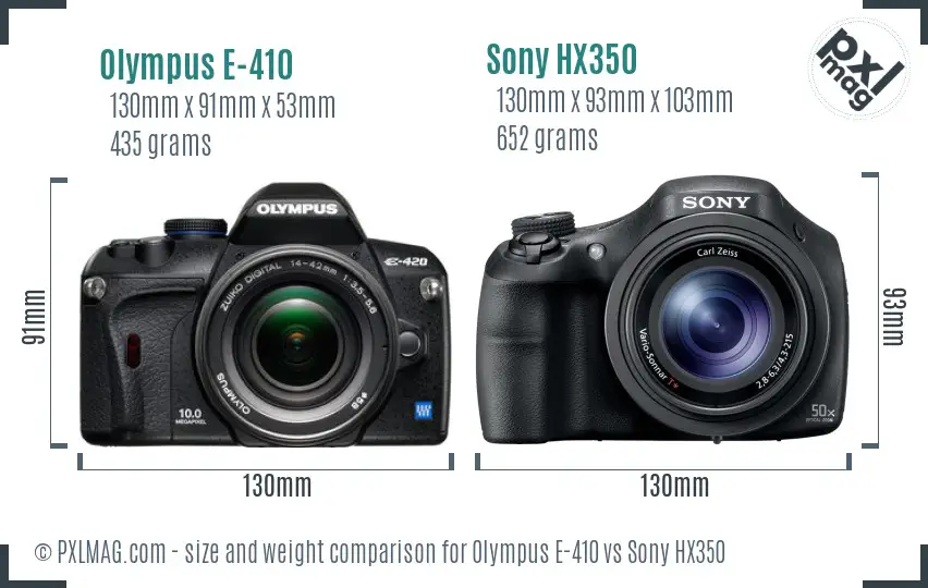 Olympus E-410 vs Sony HX350 size comparison