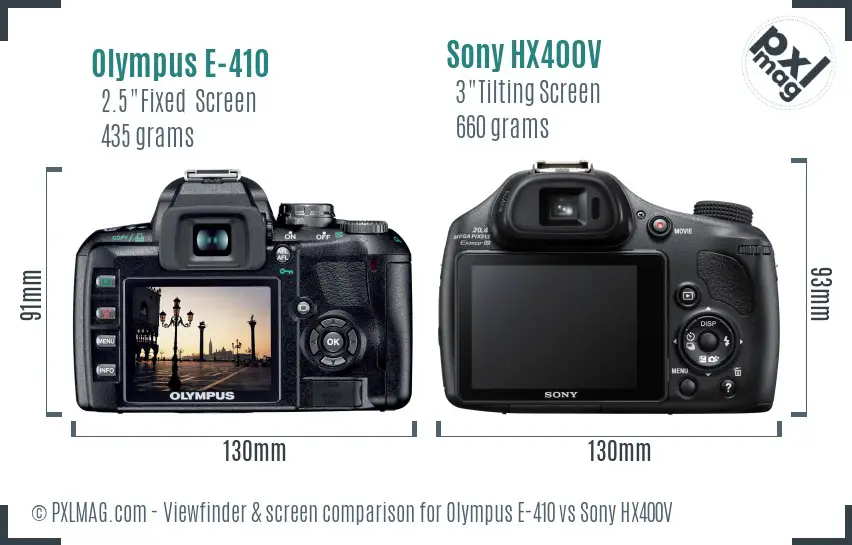 Olympus E-410 vs Sony HX400V Screen and Viewfinder comparison
