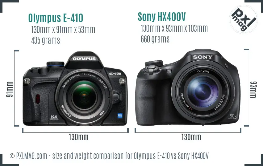 Olympus E-410 vs Sony HX400V size comparison