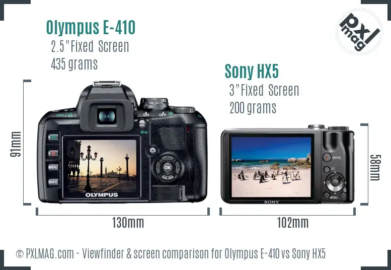 Olympus E-410 vs Sony HX5 Screen and Viewfinder comparison