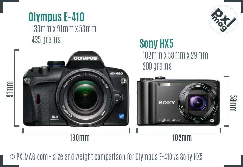 Olympus E-410 vs Sony HX5 size comparison